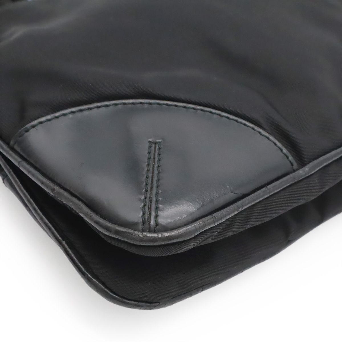 Prada Triangle Logo Tessuto Light Shoulder Bag Nylon Nero Black Silver — view 3