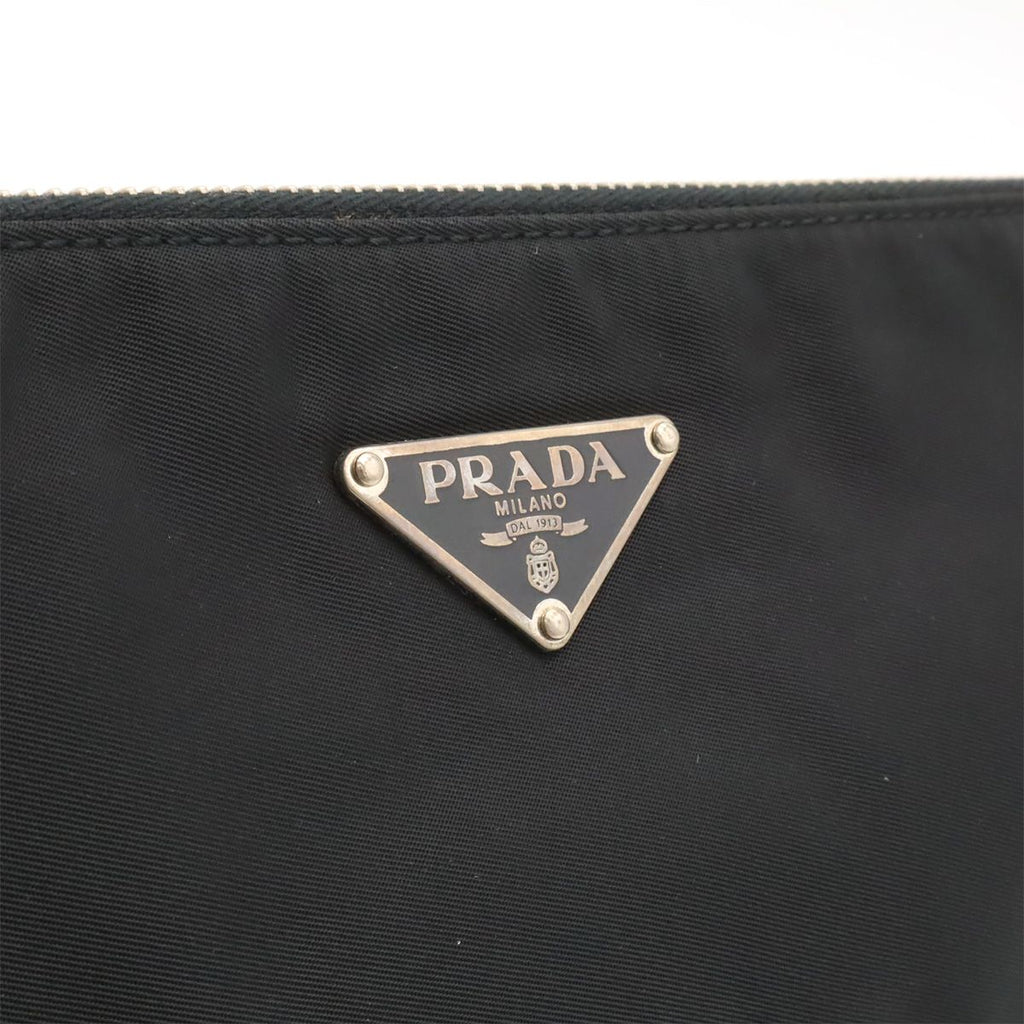 Prada Triangle Logo Tessuto Light Shoulder Bag Nylon Nero Black Silver — view 8