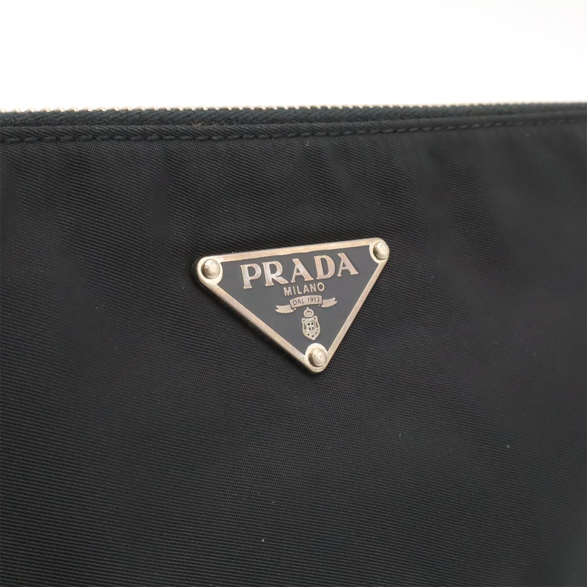 Prada Triangle Logo Tessuto Light Shoulder Bag Nylon Nero Black Silver — view 8