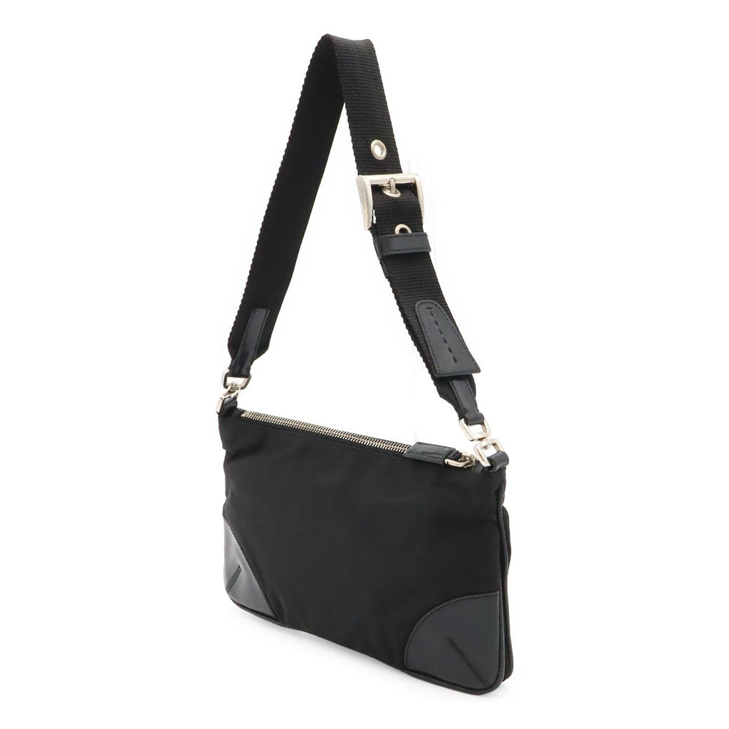 Prada Triangle Logo Tessuto Light Shoulder Bag Nylon Nero Black Silver — view 2