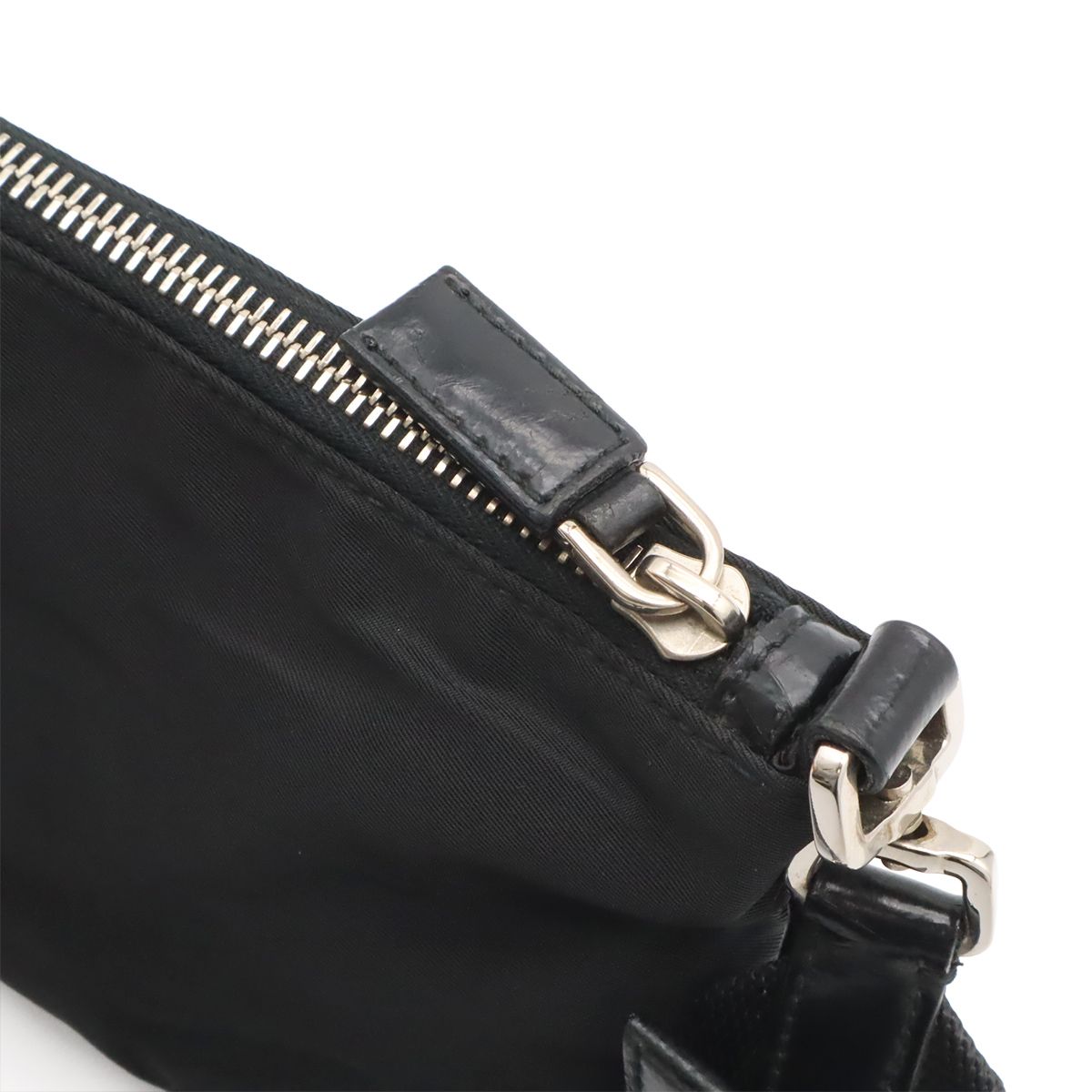Prada Triangle Logo Tessuto Light Shoulder Bag Nylon Nero Black Silver — view 6