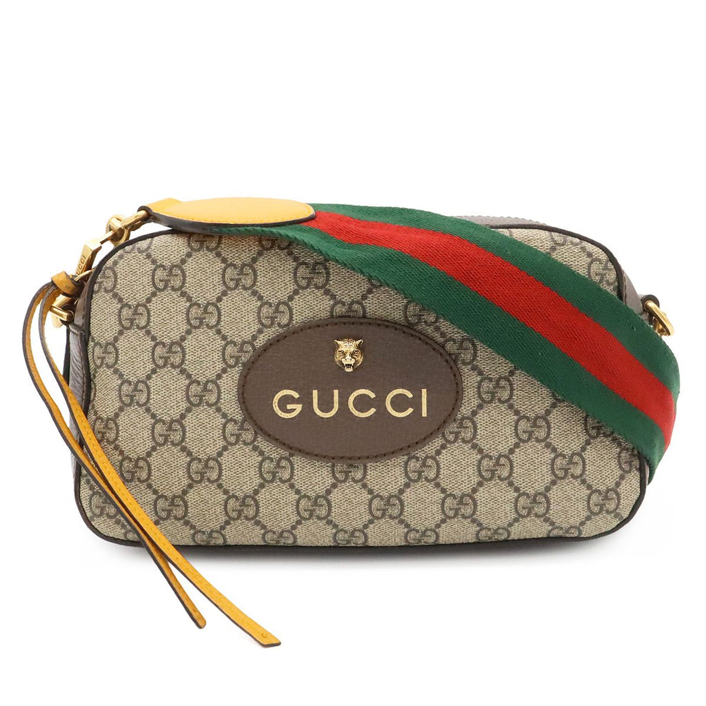 Gucci Neo Vintage GG Supreme Messenger Bag 2-Way Clutch Tiger Head Beige
