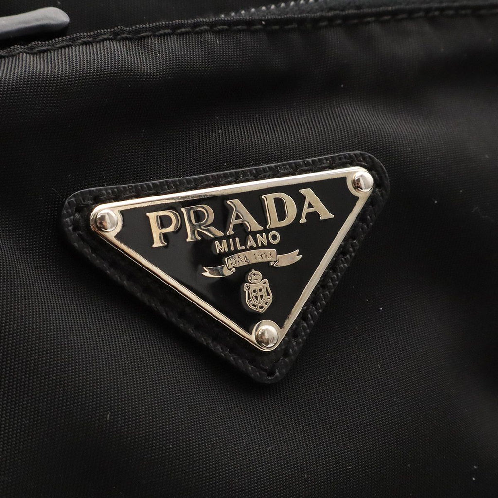 Prada Triangle Logo Tote Big Travel Bag Purse Nylon Leather Nero Black Silver — view 8