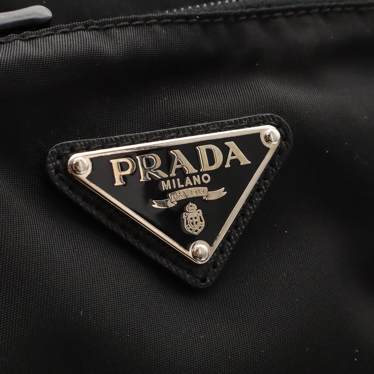 Prada Triangle Logo Tote Big Travel Bag Purse Nylon Leather Nero Black Silver — view 8
