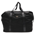 Prada Triangle Logo Tote Big Travel Bag Purse Nylon Leather Nero Black Silver