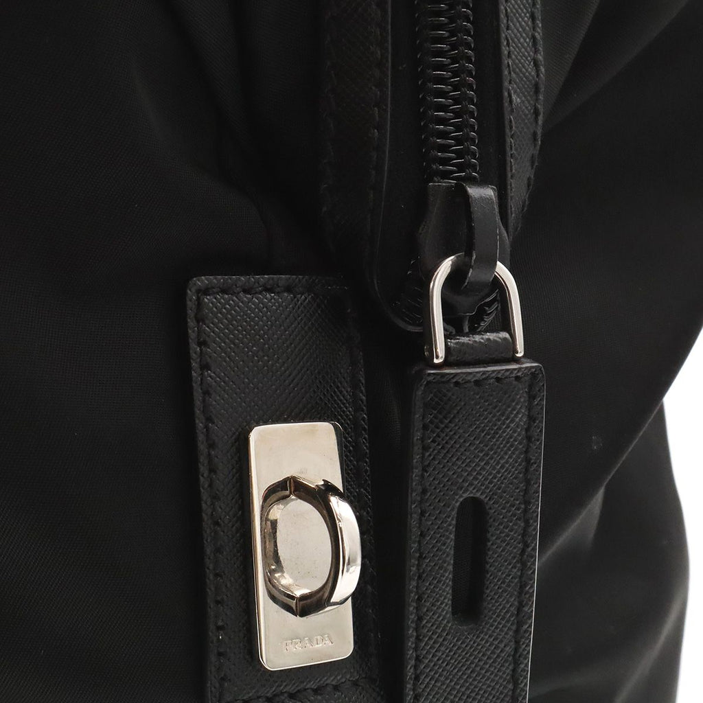 Prada Triangle Logo Tote Big Travel Bag Purse Nylon Leather Nero Black Silver — view 6