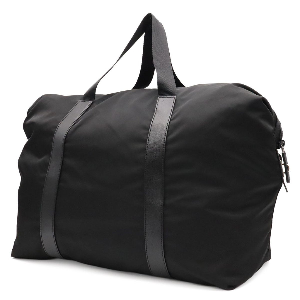 Prada Triangle Logo Tote Big Travel Bag Purse Nylon Leather Nero Black Silver — view 2