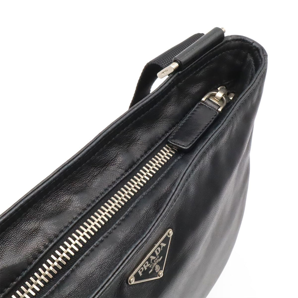 Prada Triangle Logo Shoulder Bag Cross Nappa Leather Nero Black Silver Overseas — view 5