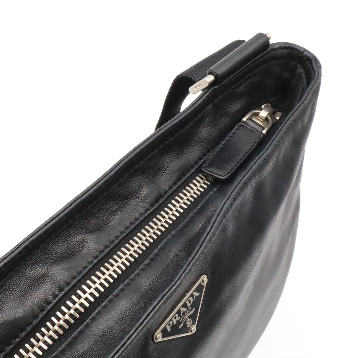 Prada Triangle Logo Shoulder Bag Cross Nappa Leather Nero Black Silver Overseas — view 5