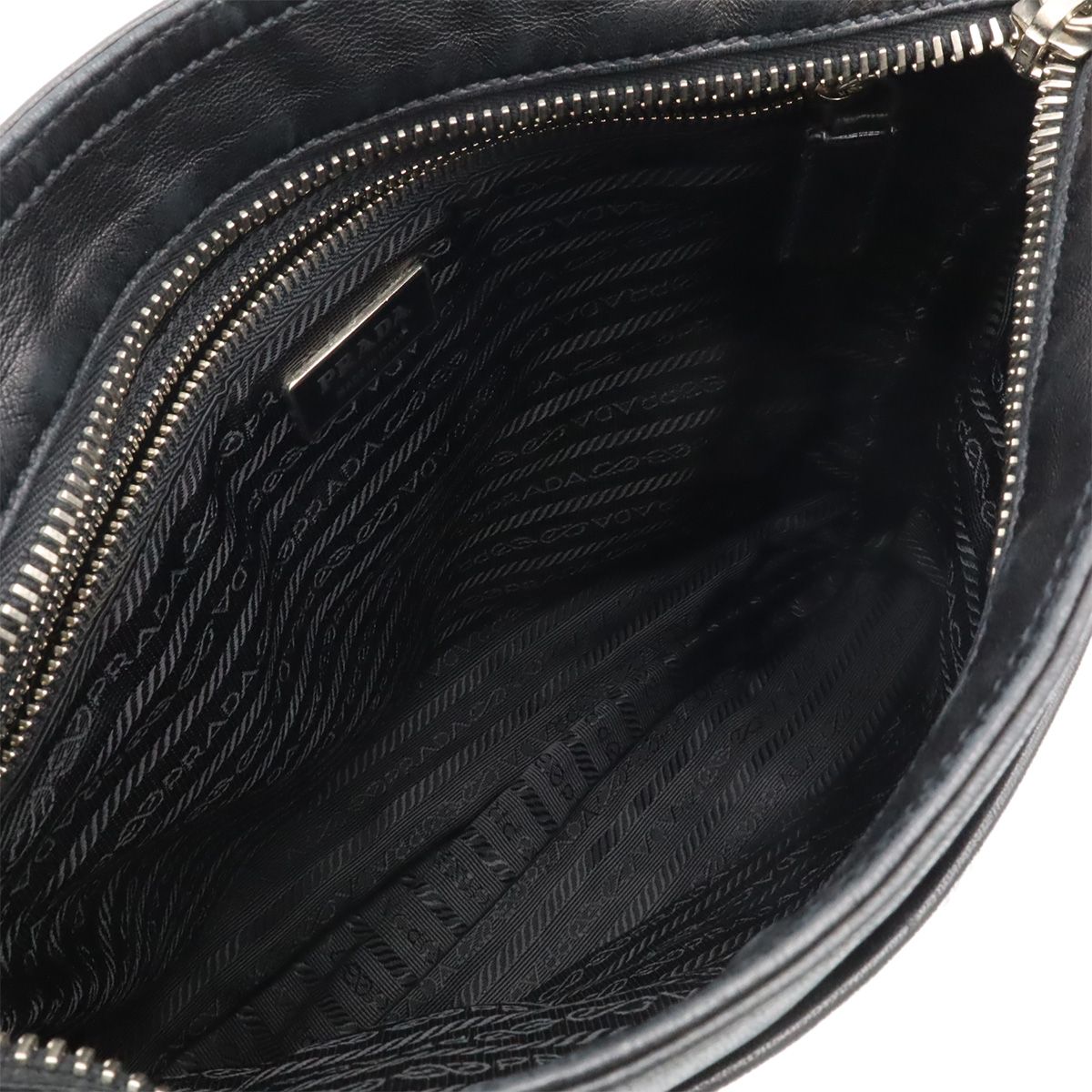 Prada Triangle Logo Shoulder Bag Cross Nappa Leather Nero Black Silver Overseas — view 6