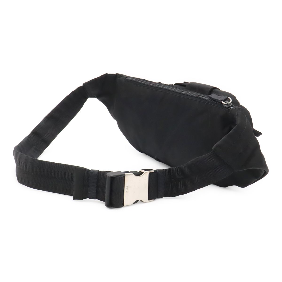 Prada Triangle Logo Waist Bag Pouch Hip Nylon Nero Black Silver — view 2