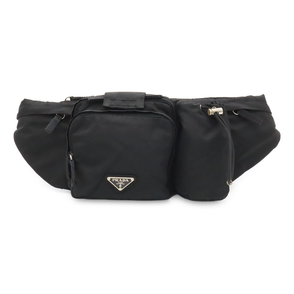 Prada Triangle Logo Waist Bag Pouch Hip Nylon Nero Black Silver