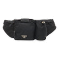 Prada Triangle Logo Waist Bag Pouch Hip Nylon Nero Black Silver