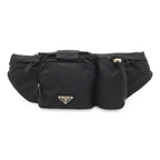 Prada Triangle Logo Waist Bag Pouch Hip Nylon Nero Black Silver