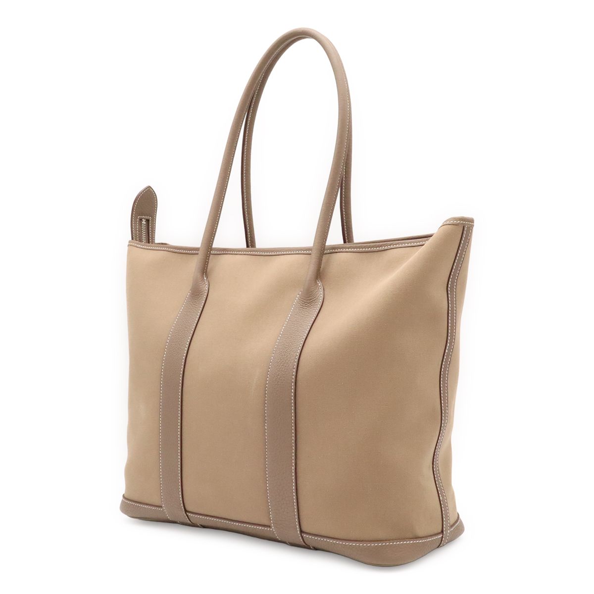 Hermes Garden Zip MM Tote Shoulder Bag Toile Officier Leather Etoupe Greige — view 2