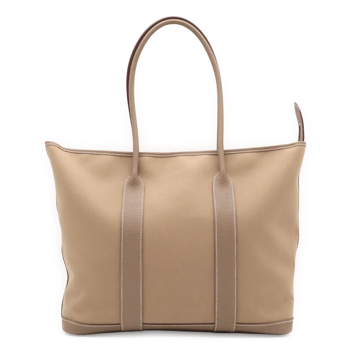 Hermes Garden Zip MM Tote Shoulder Bag Toile Officier Leather Etoupe Greige