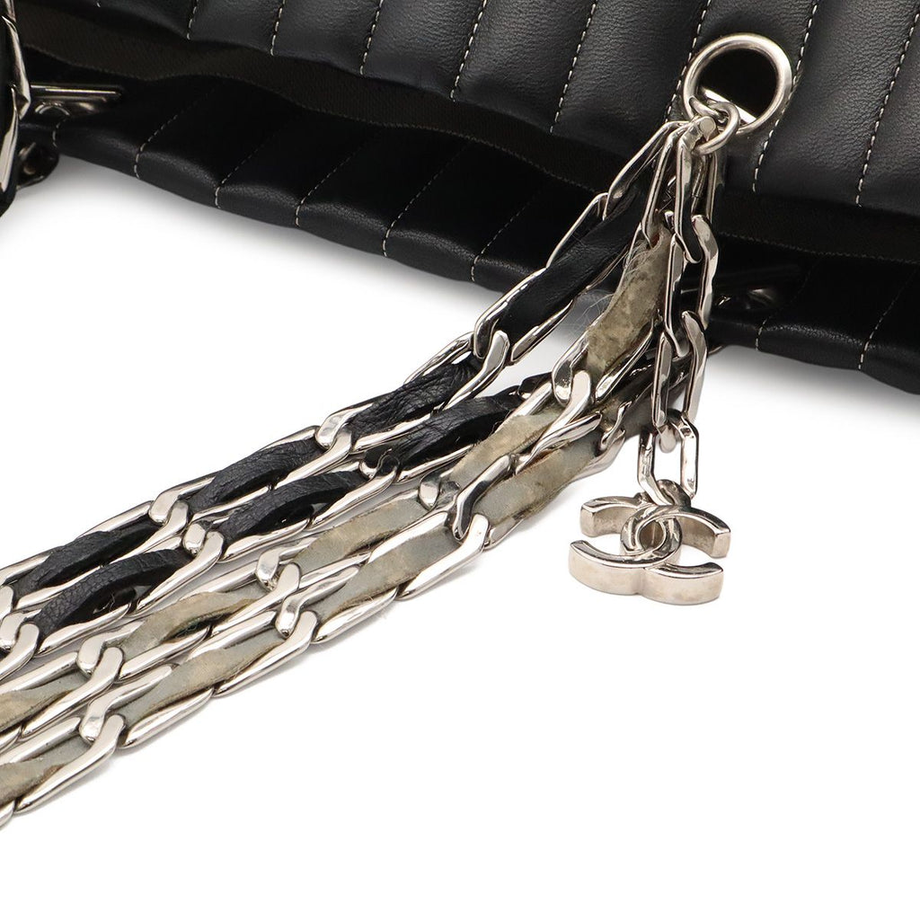 Chanel New Mademoiselle Tote Shoulder Bag Chain Leather Black Silver — view 4