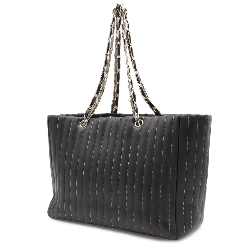 Chanel New Mademoiselle Tote Shoulder Bag Chain Leather Black Silver — view 2