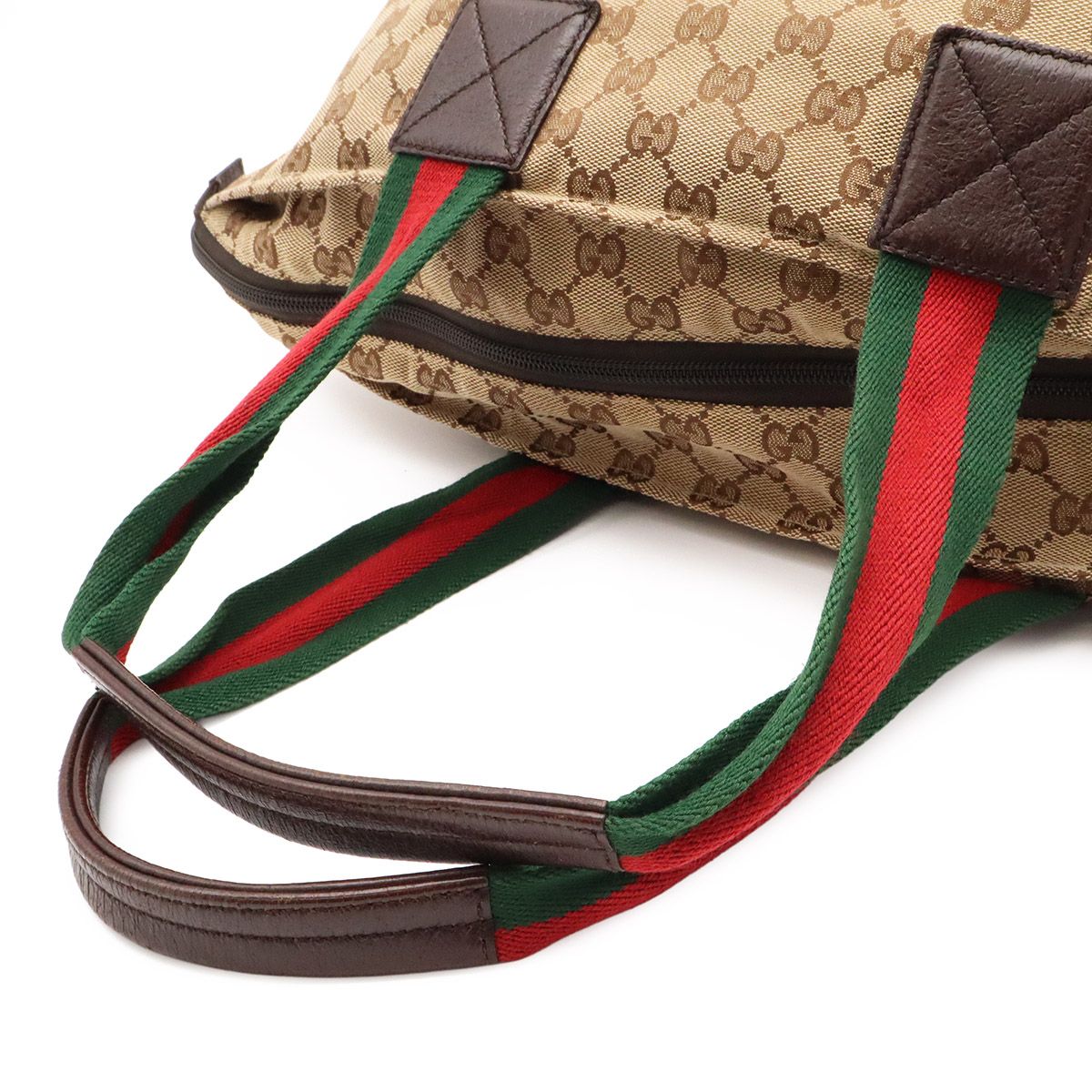 Gucci GG Canvas Sherry Line Tote Shoulder Bag Leather Beige Dark Brown — view 4