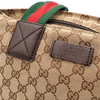 Gucci GG Canvas Sherry Line Tote Shoulder Bag Leather Beige Dark Brown — view 7