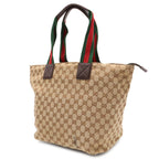 Gucci GG Canvas Sherry Line Tote Shoulder Bag Leather Beige Dark Brown — view 2