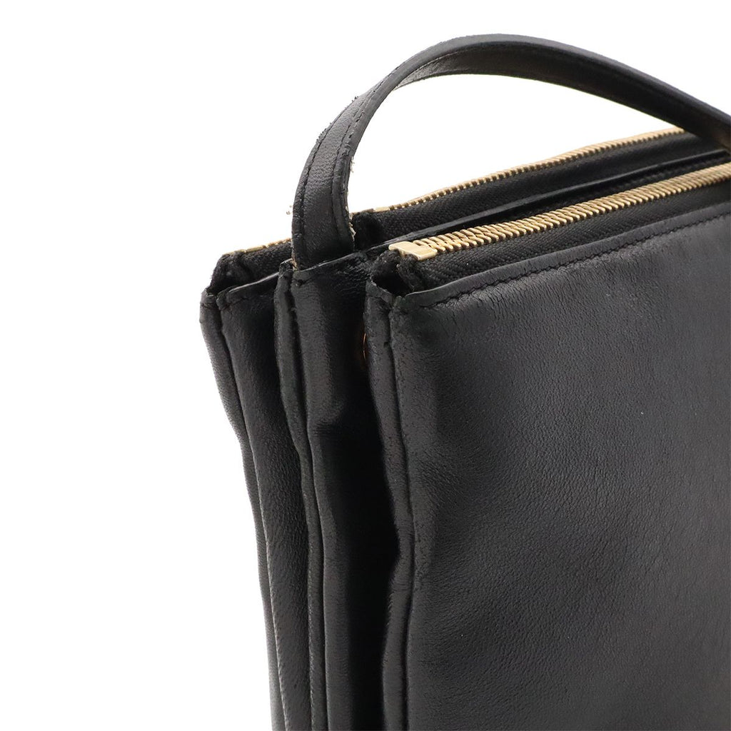 Celine Trio Shoulder Bag Pouch Pochette Crossbody Leather Black Gold — view 7