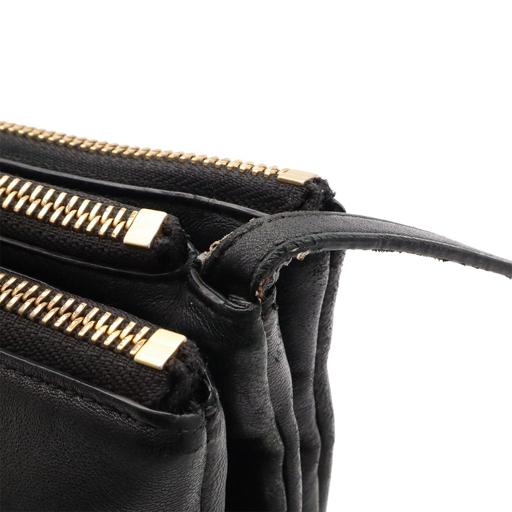 Celine Trio Shoulder Bag Pouch Pochette Crossbody Leather Black Gold — view 5
