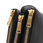 Celine Trio Shoulder Bag Pouch Pochette Crossbody Leather Black Gold — view 6