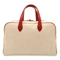 Hermes Boston Bag Purse Travelbag Toile H Leather Beige