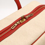 Hermes Boston Bag Purse Travelbag Toile H Leather Beige — view 6