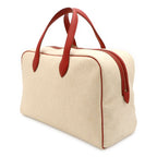 Hermes Boston Bag Purse Travelbag Toile H Leather Beige — view 2