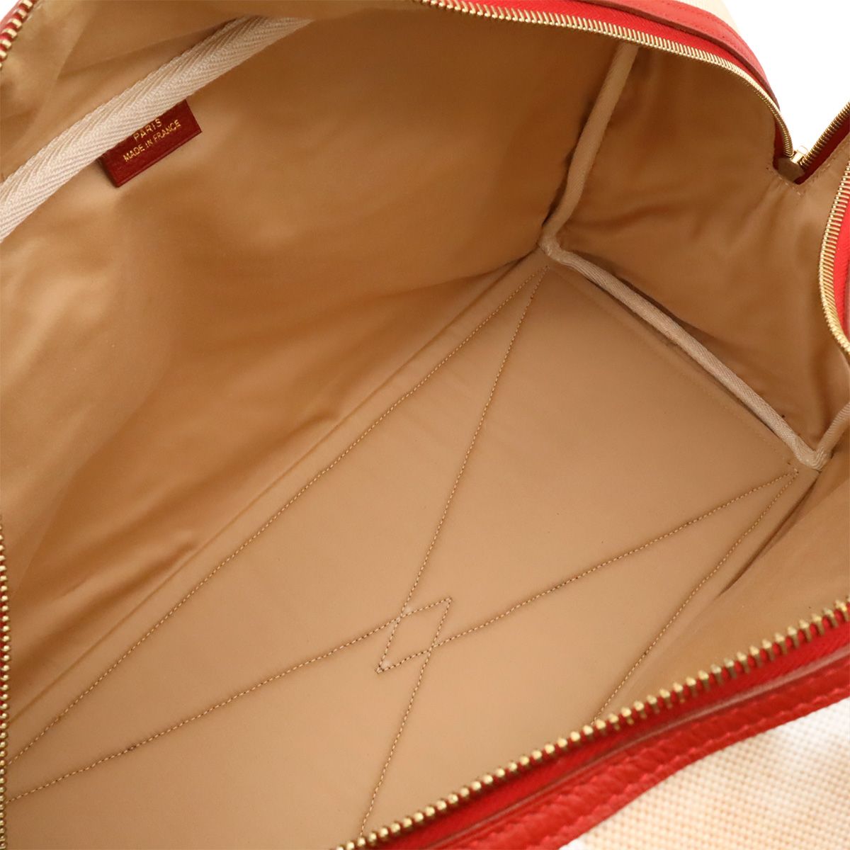 Hermes Boston Bag Purse Travelbag Toile H Leather Beige — view 7