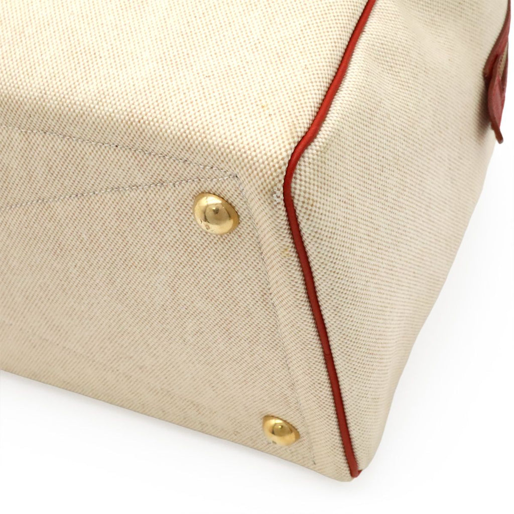 Hermes Boston Bag Purse Travelbag Toile H Leather Beige — view 3