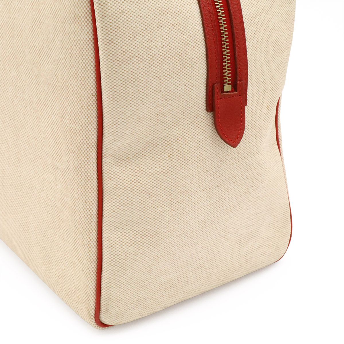 Hermes Boston Bag Purse Travelbag Toile H Leather Beige — view 4