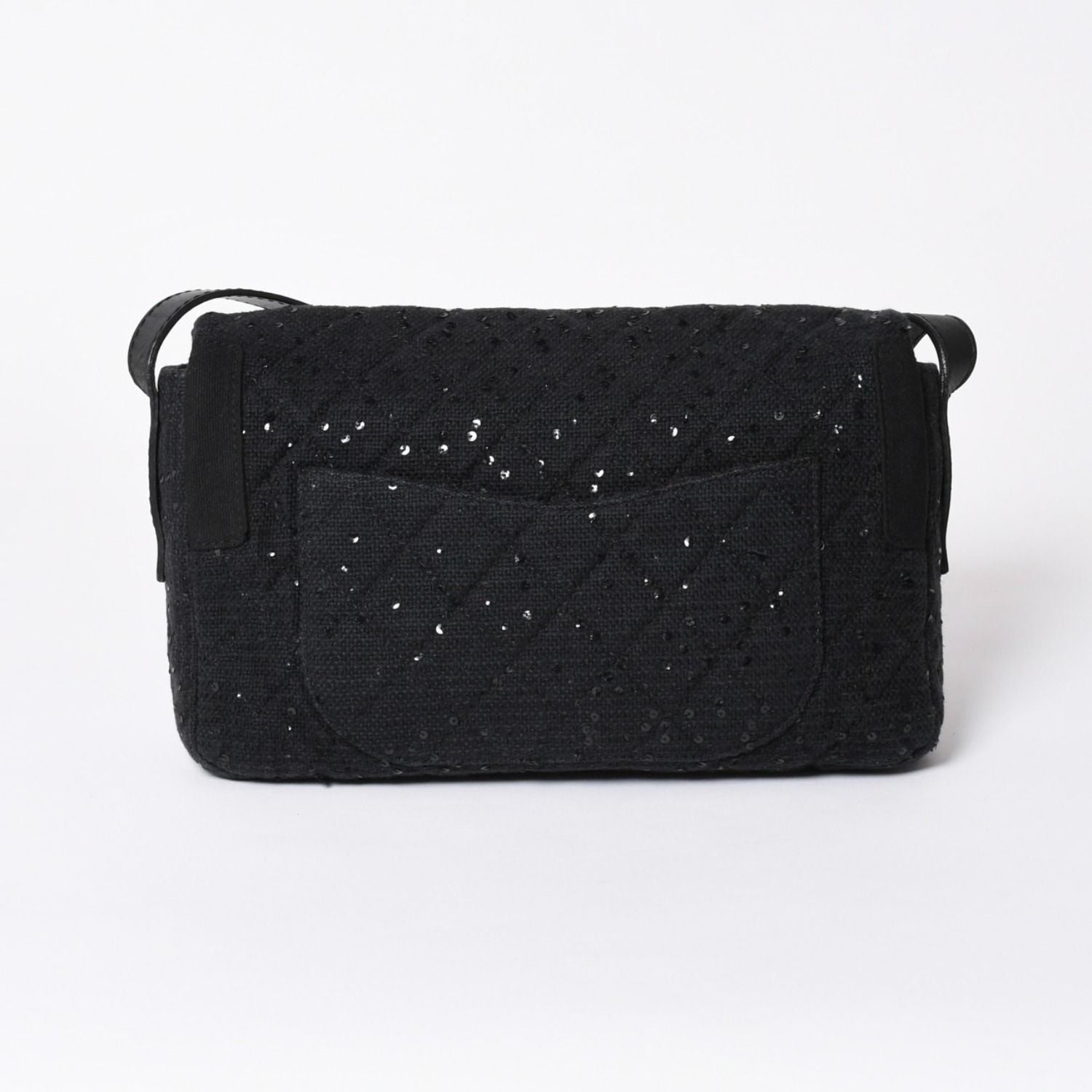Chanel 2.55 Shoulder Bag CC Logo Sequins Canvas Leather Black — view 2