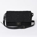 Chanel 2.55 Shoulder Bag CC Logo Sequins Canvas Leather Black