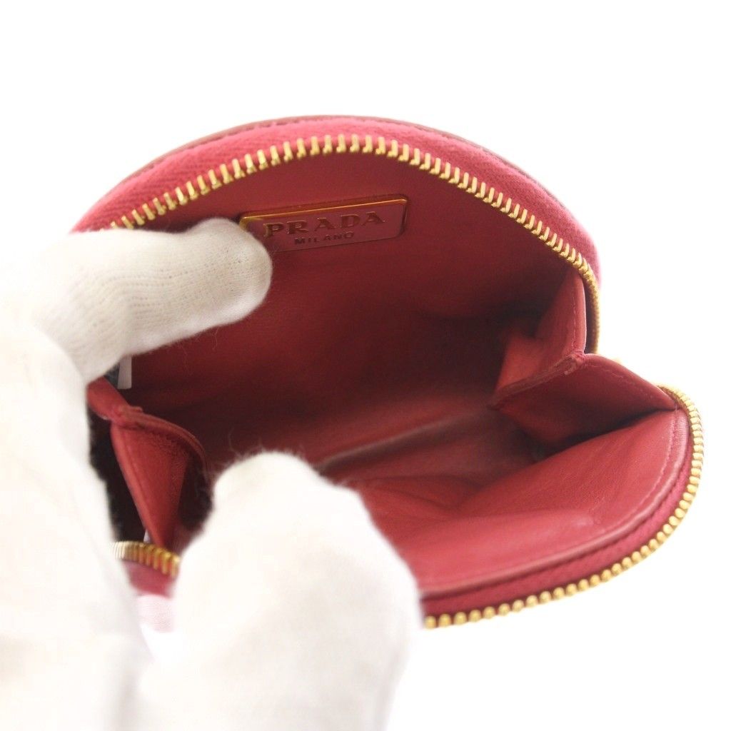 Prada Saffiano Leather Key Ring Coin Purse Dome Shape Mini Pouch Pink TK — view 4