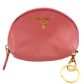 Prada Saffiano Leather Key Ring Coin Purse Dome Shape Mini Pouch Pink TK