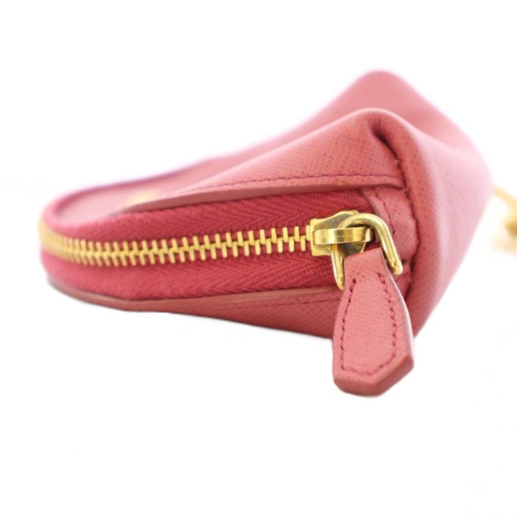 Prada Saffiano Leather Key Ring Coin Purse Dome Shape Mini Pouch Pink TK — view 3