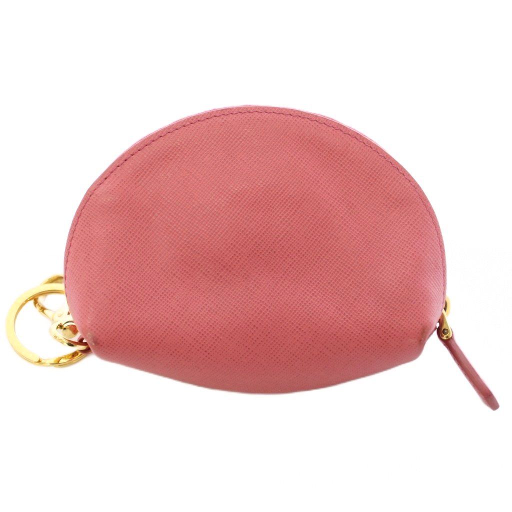 Prada Saffiano Leather Key Ring Coin Purse Dome Shape Mini Pouch Pink TK — view 2