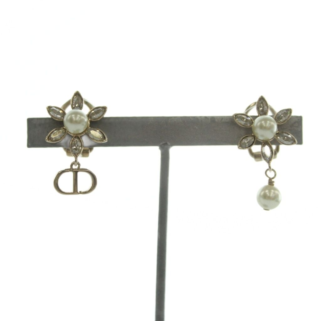 Dior Bloom in Blue Earrings for Flower Motif Gold Color White BB