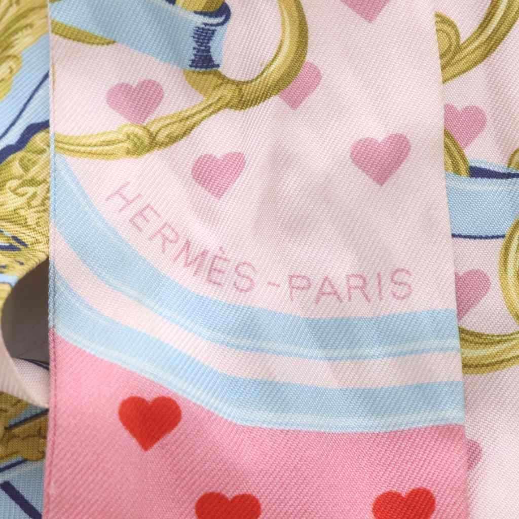 Hermes Twilly Scarf Brid Gala Love Heart Pattern Silk Pink — view 2