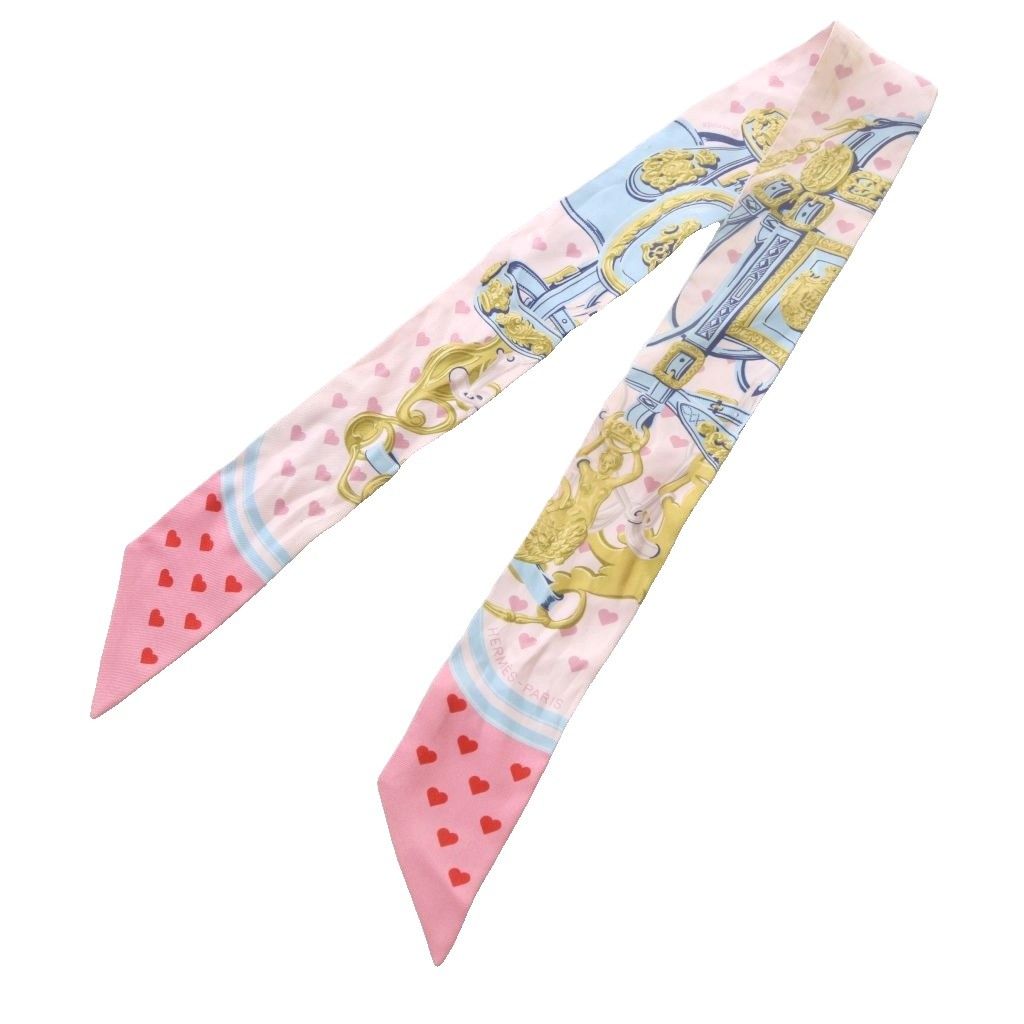Hermes Twilly Scarf Brid Gala Love Heart Pattern Silk Pink — view 4