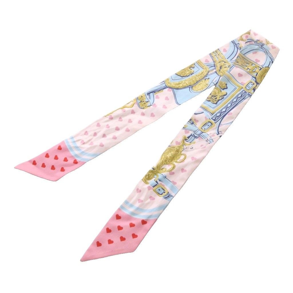 Hermes Twilly Scarf Brid Gala Love Heart Pattern Silk Pink — view 5