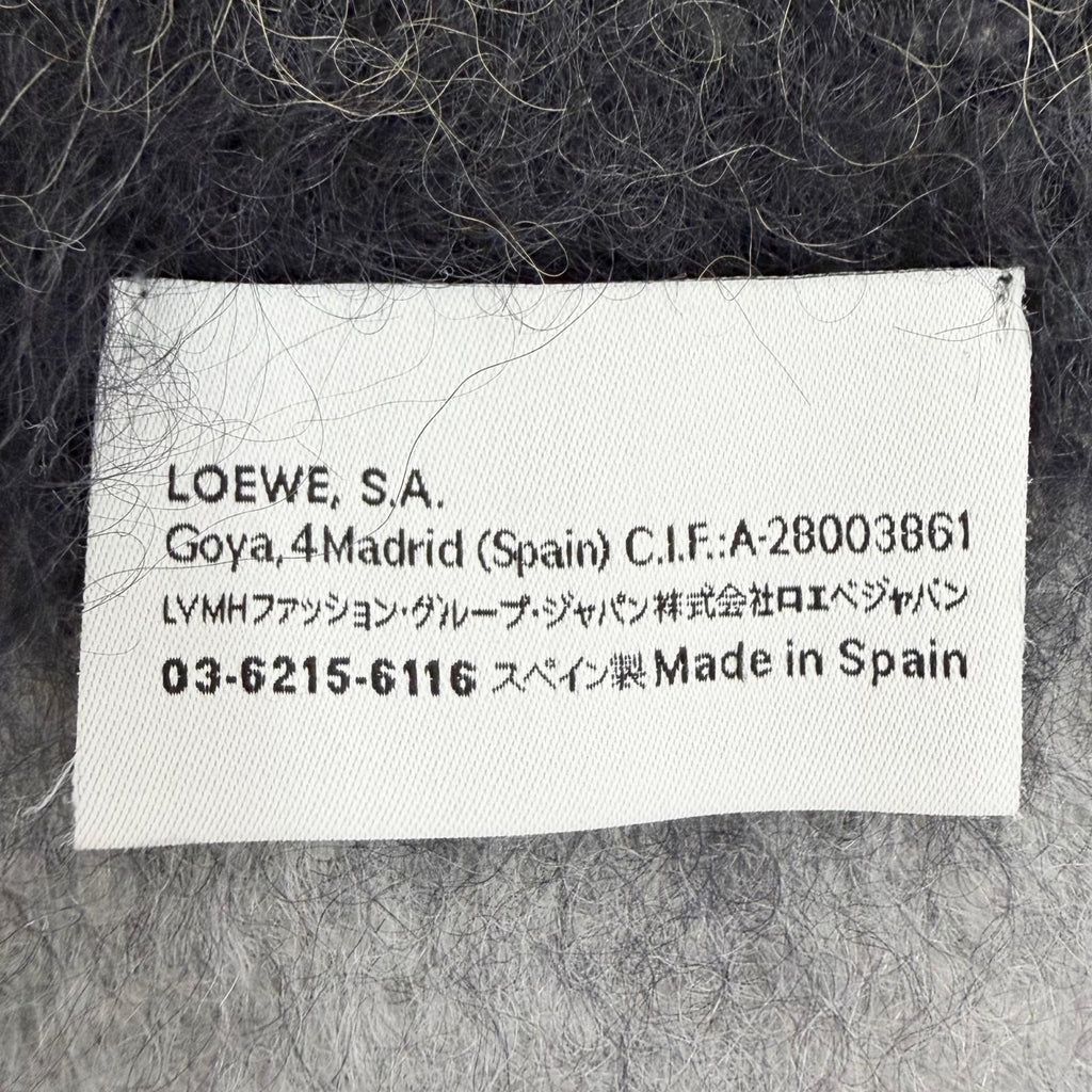 Loewe Mohair Wool Anagram Leather Patch Border Pattern Fringe Long Scarf — view 7