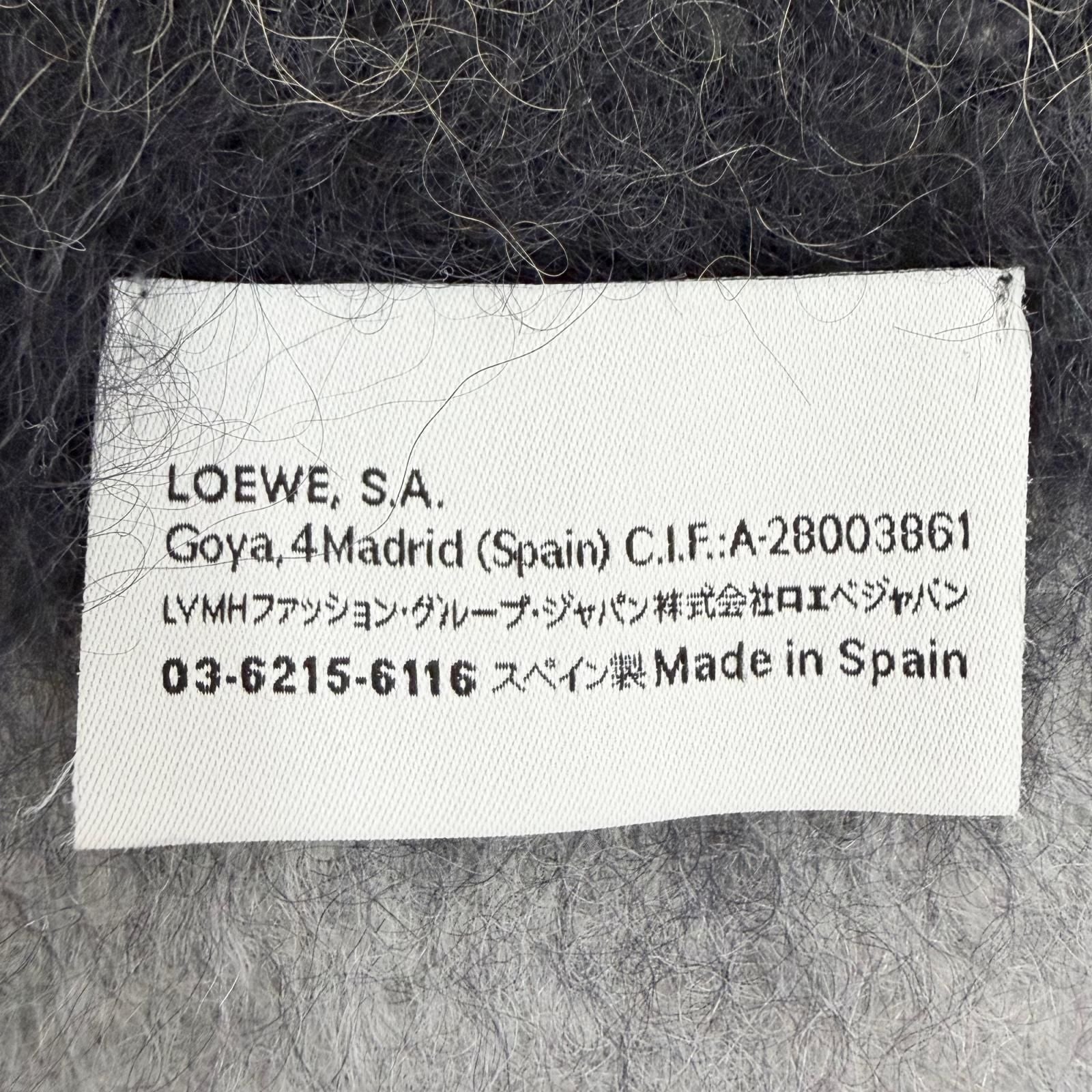 Loewe Mohair Wool Anagram Leather Patch Border Pattern Fringe Long Scarf — view 7