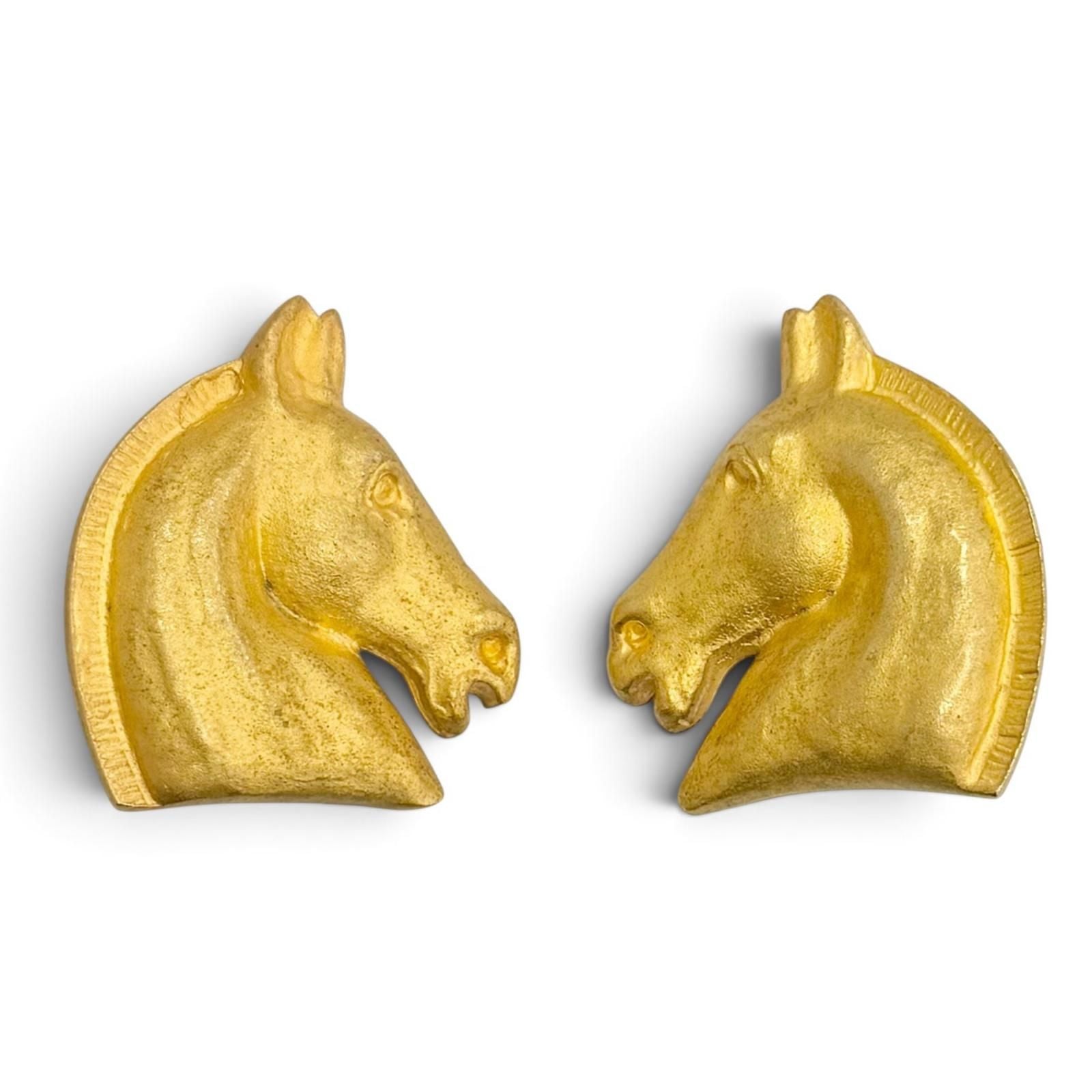 Hermes Vintage Cheval Horse Head Earrings for Gold Heavy Feeling