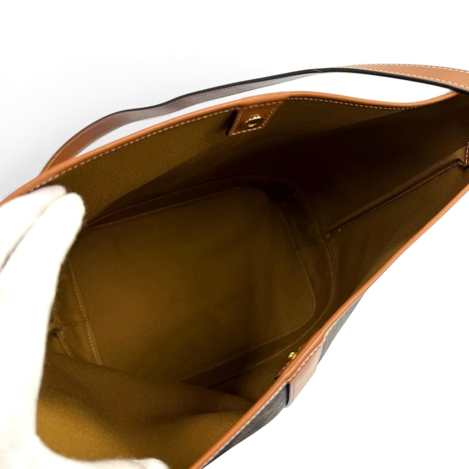 Celine Tan Brown Triomphe Medium Bucket Leather Shoulder Bag — view 7