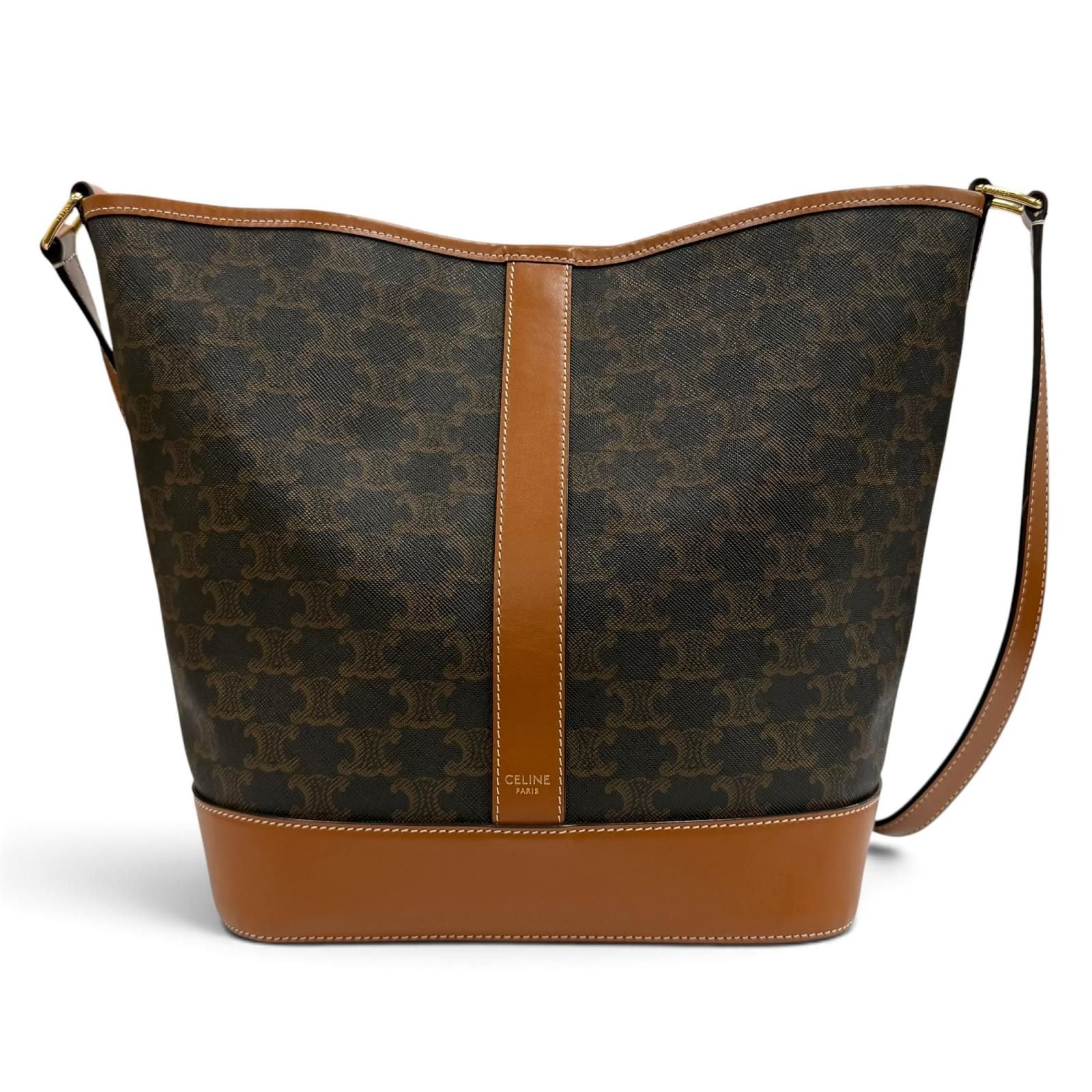 Celine Tan Brown Triomphe Medium Bucket Leather Shoulder Bag