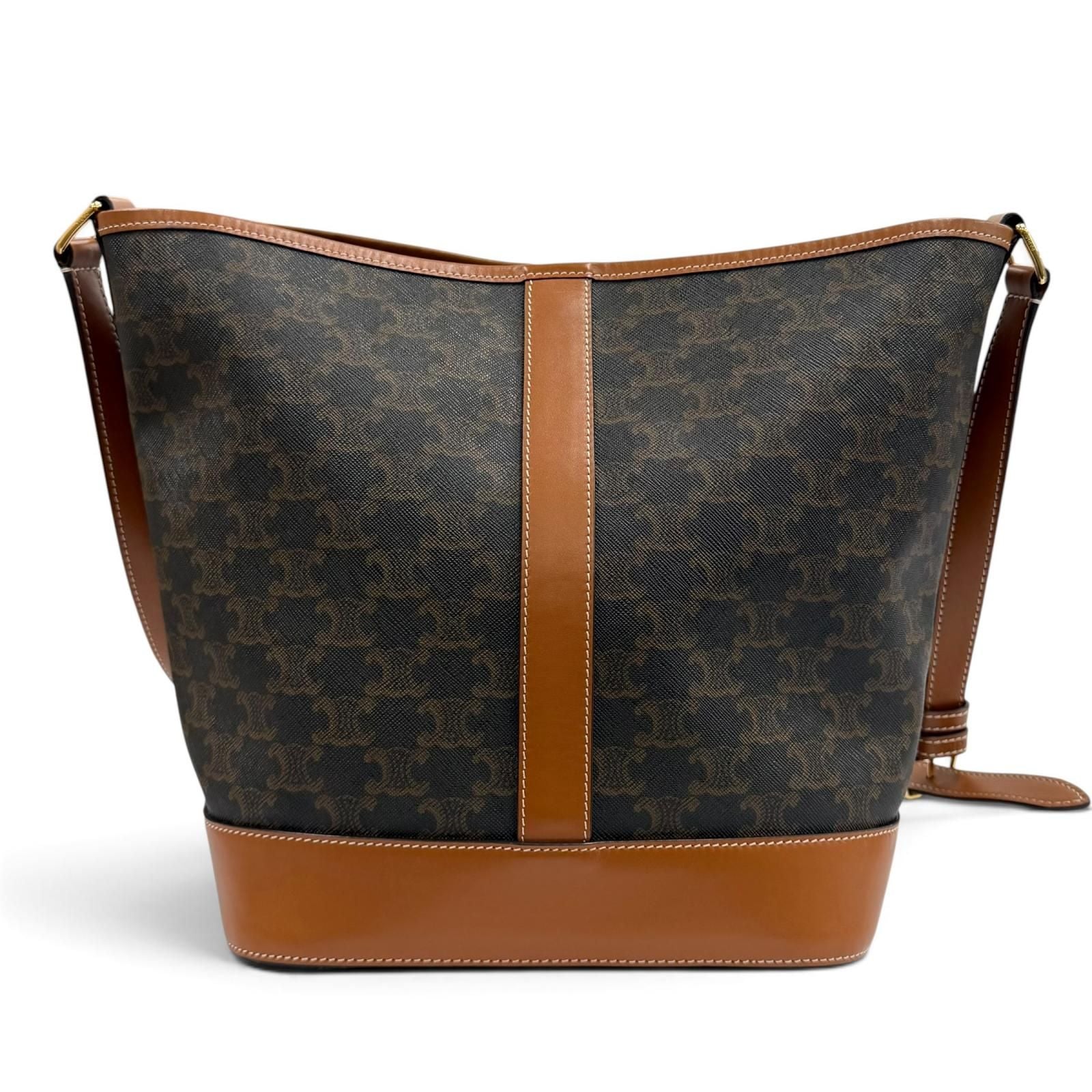 Celine Tan Brown Triomphe Medium Bucket Leather Shoulder Bag — view 4